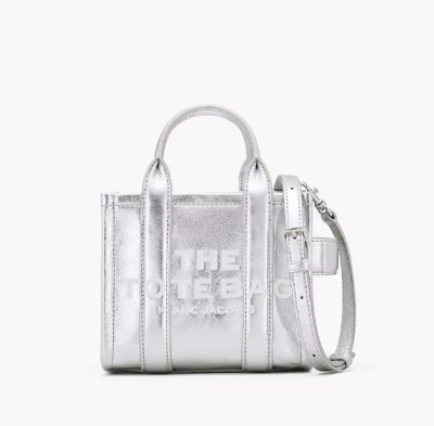 BOLSO TOTE MINI DE CUERO METALLIC PLATA